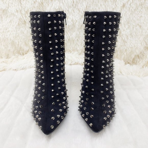 Sexy 4.5" High Heel Silver Spiked Ankle Boots - Picture 11 of 16